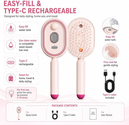 3-in-1 electric spray massage comb brush